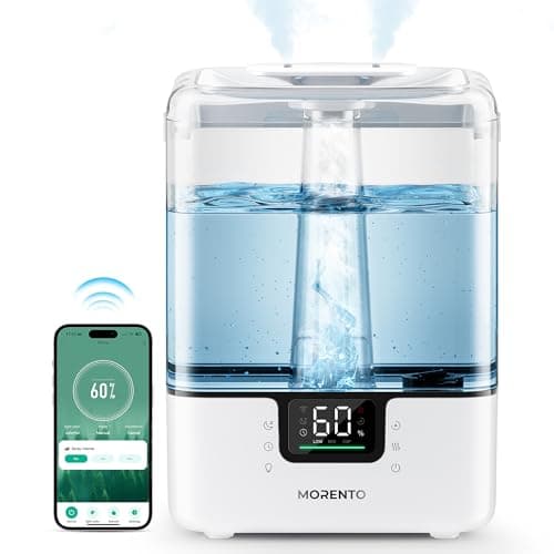 MERONTE Smart Humidifiers for Bedroom Large Room Home, 6L Cool Mist Top Fill Humidifier with Essential Oil Diffuser, Smart App & Voice Control, for Nursery & Plants, White, 1 Pack + 7 Color NightLight