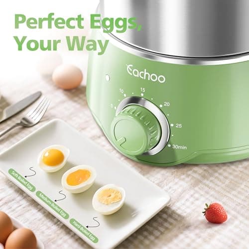 Hard Boiled Egg Cooker - CACHOO 14-Egg Rapid Stainless Steel Egg Boiler with 30-Min Timer & Auto Shut Off, Compact Electric Vegetable Steamer for Cooking, Dishwasher Safe, Retro Green 5