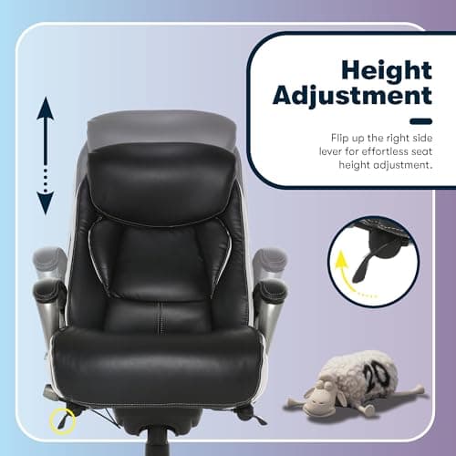 Serta® Lautner Executive Home Office Desk Chair, Ergonomic High-Back with Adjustable Lumbar and Body Pillows, SmartLayers™ and ComfortCoils® Technology, Mesh and Bonded Leather, Black and White 9
