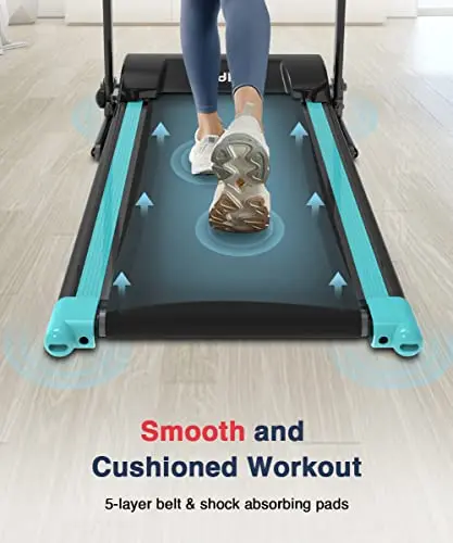 Redliro Electric Treadmill Foldable Exercise Walking Machince for Apartment Home/Office Jogging Compact Folding Easy Assembly 12 Preset Program 2 Wheels LCD Display (Blue) 6