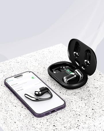 Open Ear Clip Wireless Earbuds Bone Conduction Headphones, Bluetooth 5.4, Open Ear Design for Running Fitness,office，Built-in Mic, IPX7 Waterproof, LED Display Charging Case,Ear Hooks Ear Buds 7