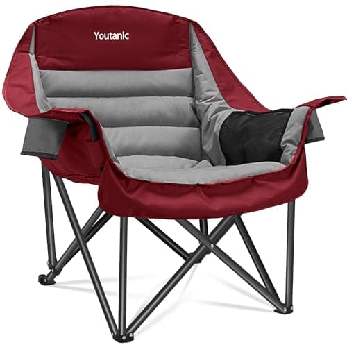 Youtanic Oversized Camping Chair, Portable Folding Camping Chairs with Side Pocket, Cup Holder and Carry Bag, Heavy Duty Outdoor Camping Chairs for Adults, Fishing, Sports, Trip, up to 400lbs, Style 3