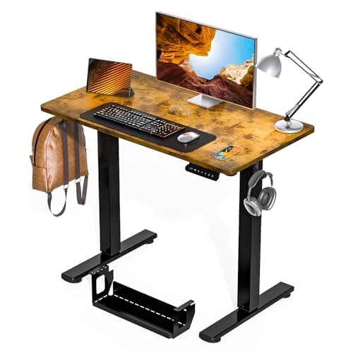 Kingant Standing Desk Height Adjustable Small Electric Stand Up Desks [35 x 20 Inch] - Ergonomic Sit Stand Desk Rising Desks for Home Office Computer Desk Stand Desk Workstation with Cable Management