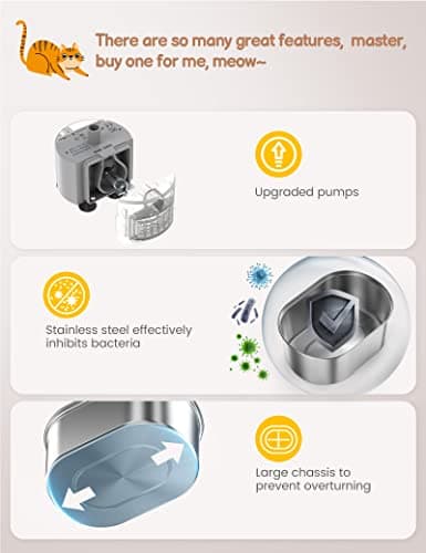 Cat Water Fountain Stainless Steel: 108oz/3,2L Pet Water Fountain - Water Fountain for Cats Inside with Quiet Pump - Dishwasher Safe Cat Fountains - Suitable for a Variety of Pets - SOOFPET 6