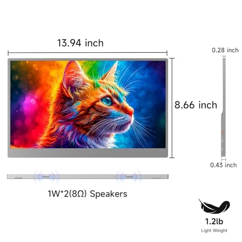 AYY Portable Monitor 15.6inch 1080P FHD, USB-C HDMI Computer Display, HDR IPS Gaming Monitor w/Premium Smart Cover & Screen Protector, Dual Speakers, for Laptop PC MAC Phone PS4 Xbox Switch, Grey 8