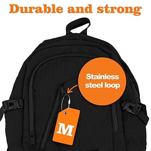 Gostwo 2 Pack Silicone Luggage Tags for Suitcases, 26 Initial Letter Baggage Labels Handbag School Bag Suitcase Instrument Tag with Stainless Steel Loop(Orange)(Letter M) 5