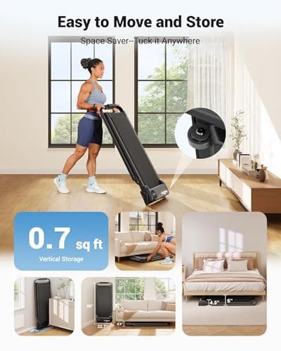 THERUN Walking Pad, 2 in 1 Foldable Treadmills for Home, 2.5HP Under Desk with Handle Bar, 16" Widened Running Belt, with Remote Control 6