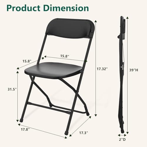 FurniEdge 2 Pack Black Plastic Folding Chairs, Outdoor Portable Folding Chair with Steel Frame, 350lbs Capacity Stackable Foldable Chairs for Patio, Garden, Picnic, Kitchen, Events 3