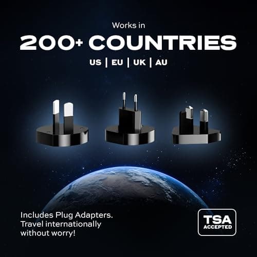 Statik SmartCharge 5-in-1 Travel Power Bank with Wall Plug & Built in USB C Cables, 10000mAh International Travel Charger & European Portable Charger, Compatible with iPhone, iPad & Samsung 5