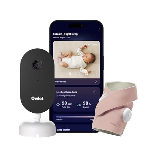 Owlet Dream Duo (Gen 3) Smart Baby Monitor All-in-One Bundle - 2K HD Video Baby Monitor with Alerts & Owlet Dream Sock Tracks Baby’s Oxygen, Heart Rate & Sleep | Health Insights via App | Dusty Rose