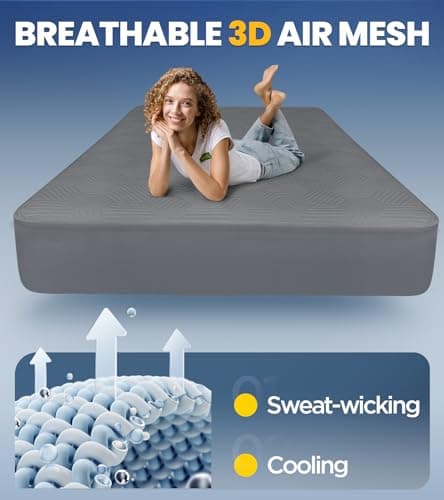 100% Waterproof Mattress Protector with High Resistance to Liquid, Breathable 3D Air Queen Mattress Protector, Ultra Soft Cooling Mattress Cover Hypoallergenic Quiet Bed Cover Fits 6"-21"(Gray) 5