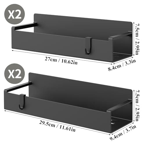 HuggieGems 4 Pack Magnetic Spice Rack Organizer for Refrigerator and Oven, Black Fridge Organizers and Storage for Kitchen 8