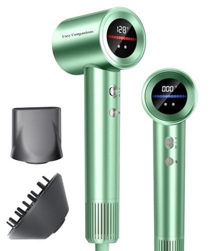 Hair Dryer, 150000RPM High-Speed Hairdryer for Fast Drying, Low Noise, HD Display, 5 Temps & 2 Speeds, 500 Million Negative Ionic Blow Dryer with Diffuser & Nozzle for Home and Travel Salon, Viridian