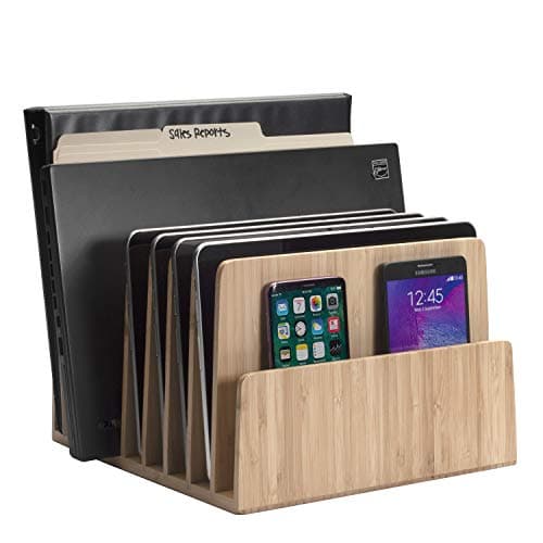 MobileVision Bamboo Device Organizer for Smartphones, Tablets and Laptops, 7 Slots With Extra Wide Slots for Laptops 6