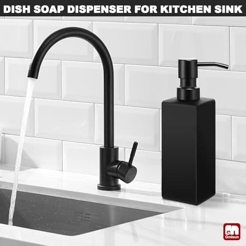 GMISUN Black Soap Dispenser Bathroom, Glass Hand Soap Dispenser with Stainless Steel Pump, 12 fl oz/350ml Refillable Dish Dispensers for Kitchen, Modern Liquid Lotion Bottles for Bathroom Countertop 4
