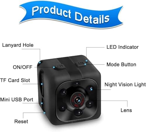 Sisfung Mini Spy Camera, 1080P HD Mini Spy Camera with Audio and Video Recording, Night Vision, Motion Detective - No Wi-Fi Need 6