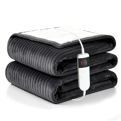 Qieryun Heated Blanket Electric Throw, Soft Flannel Heating Blanket with 8 Hours Auto Off 10 Fast Heating Levels Machine Washable Sherpa Heated Blanket with Overheating Protection
