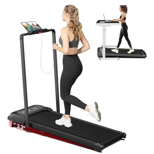 SubSun 2 in 1 Folding Treadmill, Walking Pad with Handle Bar, Under Desk Treadmill with 265 Lbs Capacity for Office, Remote Control, Black