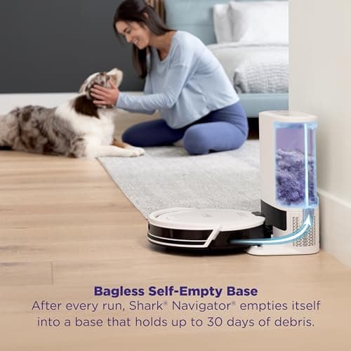 Shark Navigator Robot Vacuum with Bagless 30-Day Capacity Self-Empty Base, Powerful Suction, SmartPath Navigation, Self-Cleaning Brushroll, for Carpets & Hard Floors, White, AV2110S 5