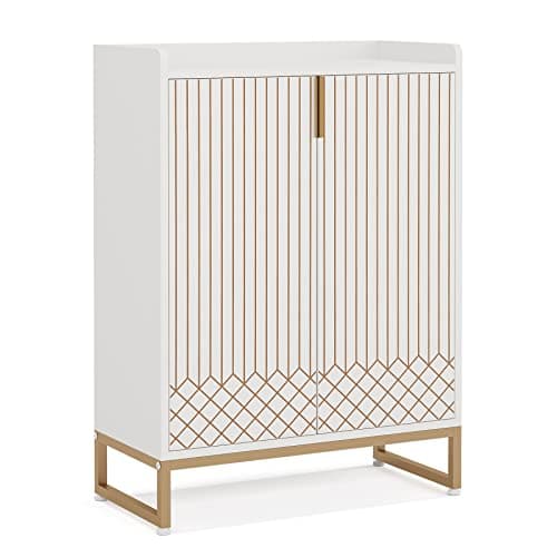 Tribesigns Shoe Cabinet with Doors, 5 Tiers Shoe Storage Cabinet for Entryway, 25 Pairs Wooden Shoe Cabinets, Modern Shoe Organizer Storage for Living Room, Bedroom, Hallway, Closet, White 9