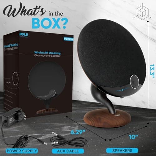 Pyle Portable Bluetooth Gramophone Speaker w/Super Bass Sub Stereo Sound - 2.1 HI-FI Wireless Streaming, Connects 2 via TWS BT Function, AUX, Built in DSP, Touch Control, Artistic Design - PGMSP100 7