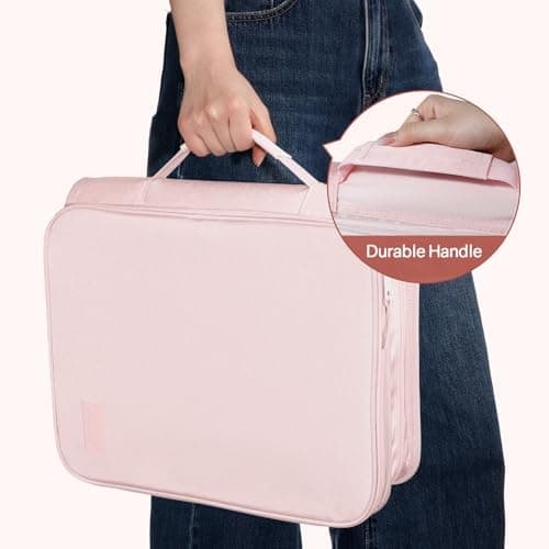 SUNEE Zippered Binder Bag with Handle, 2-Inch 3-Ring O-Ring, 500-Sheet Capacity, Includes Zip Pocket, 5-Tab Expanding File Folder, Multi-Pocket Organizer Binder for Middle School, Pink Lotus 7