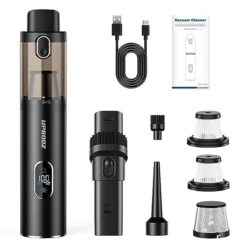 Handheld Vacuum Cordless, Upbooz Portable Car Vacuum, 14000PA Powerful Suction Vacuum Cleaner with LED Light and Air Duster 2 in 1, Low Noise Rechargeable Mini Hand Held Vacuum for Car Home Pet Office 7