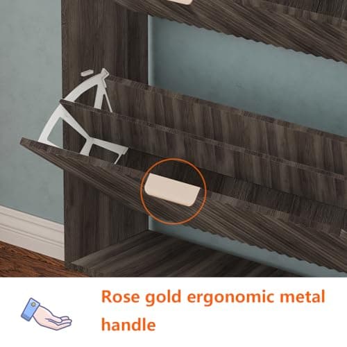 QIVOMIX Shoe Cabinet Storage,Modern Freestanding Organizer with 2 Flip Drawers,Narrow Shoe Rack Cabinet for Entryway,Walnut 5