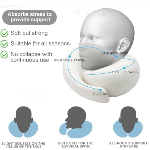 SZXYX Neck Travel Pillows for Airplanes, 100% Pure Memory Foam Neck Pillow for Airplanes, Comfortable Breathable Cover, 360° Support Stowable Pillows for Sleeping, Car, Airport Travel Essentials L 7