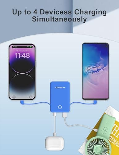 miisso 6000mah Ultra Slim Built in Cables Power Bank, Card Size Built in USB C Cords Battery Pack Portable Charger for Phones, 3 Output External Battery Pack Compatible with iPhone, Deep Blue 5