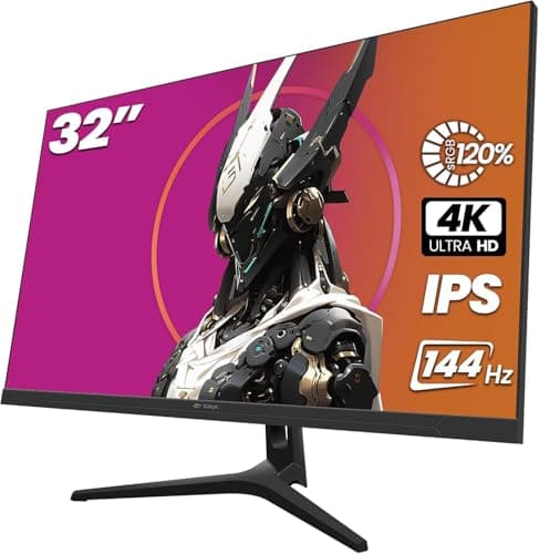 CRUA 32" 4K Gaming Monitor, IPS UHD(3840 * 2160P) 144Hz Monitors, Computer Monitor Support FreeSync, HDR, 120% sRGB, 1.07B Color Depth, with HDMI 2.1/DP 1.4 and Built-in Speaker, Support Wall- Black