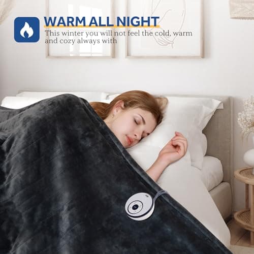 Sealy Electric Blanket Queen Size 84"x90", Soft Double Flannel Heated Blanket with 10 Heat Levels & 1-12 Hours Auto Shut Off, Machine Washable, Even Heat Distribution, Charcoal 6