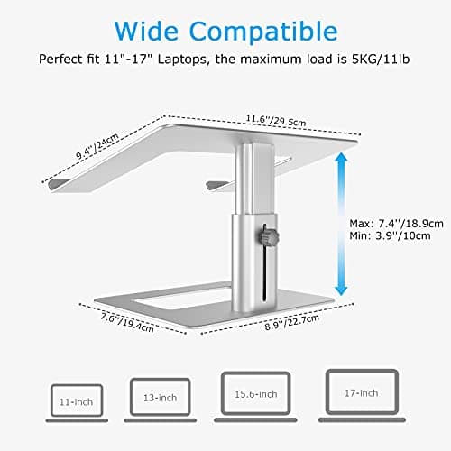 BoYata Laptop Stand, Ergonomic Aluminum Height Adjustable Computer Stand Laptop Riser Holder for Desk, Compatible with MacBook Pro/Air, Dell, Lenovo, HP, Samsung, More Laptops 11-17" 6