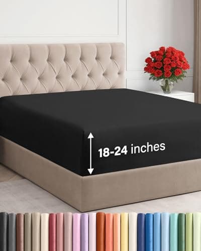Extra Deep Queen Fitted Sheet - Hotel Luxury Single Fitted Sheet Only - Easily Fits 18 inch to 24 inch Mattress - Ultra Soft, Wrinkle Free w/Extra Deep Pockets - Easy-Care, Breathable & Comfy - Black