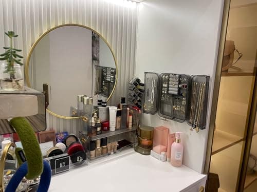 Wall Mounted Jewelry Organizer Cabinet- No Punching Foldable 4- Compartment Jewelry Hanging Organizer for Necklaces, Rings, Bracelets | Jewelry Earring Holder Storage Box for Women & Girls (Rose Gold) 8