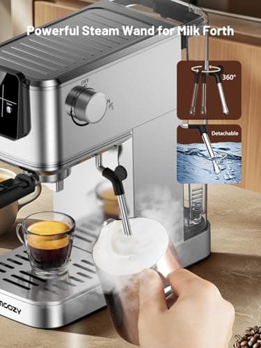 HomCozy Espresso Machine 20 Bar Coffe Maker with Rapid Cold Brew, Compact Espresso Maker for Hot and Cold Cappuccino, Latte, Stainless Steel Coffee Machines with 1200ml Removable Water Tank 6