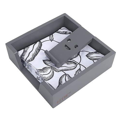 Bamboo Flat Napkin Holder with Weighted Arm Decorative Napkin Tray Dispenser for Table Kitchen Bathroom Dinning (grey)