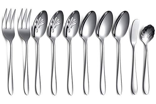 10-Piece Serving Flatware Silverware Set,Stainless Steel Serving Utensil Set,Include Slotted Serving Spoon, Serving Spoon, Butter Knife, Sugar Spoon, Serving Fork(Silver)