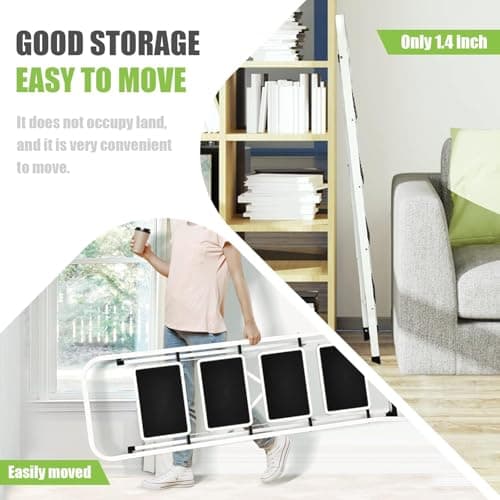 Soctone Step Ladder 4 Step Folding with Anti-Slip Pedal, Lightweight 4 Step Ladder with Handrails, 330 lbs Capacity Perfect for Kitchen & Household, White 5