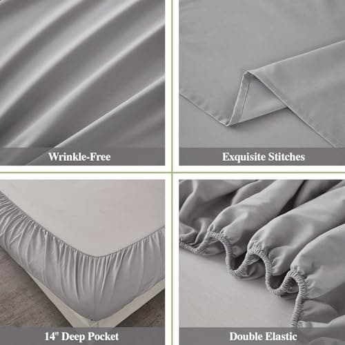 Juwenin Home 2-Pack Fitted Bottom Sheets - Premium Ultra-Soft Wrinkle Resistant Microfiber - Deep Pocket (Dark Grey, Queen-2Pack) 5