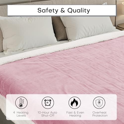 RALYSUN Electric Heated Blanket Full Size 72"x84" - Dual-Sided with Microplush & Sherpa Fabric, 4 Heat Settings & 10 Hours Auto Off, Machine Washable - Pale Pink 7