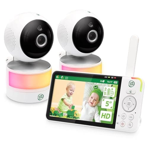 LeapFrog LF915-2HD Baby Monitor, 2 Cameras, 5” 720p Screen, 360° Pan-Tilt-Zoom, Color Night Vision, Night Light, Two-Way Intercom, Secured Transmission No WiFi