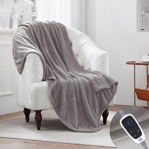 Sealy Heated Throw Blanket, Flannel Electric Blanket Throw with 6 Heating Settings & 2-10 Hours Auto Shut Off, Fast Heating & Machine Washable for Home Office Use, 50x60 Inch, Light Grey 5