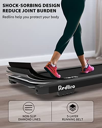 REDLIRO Under Desk Treadmill Walking & Jogging Machine Portable Motorized Walking Pad with Led Display, Remote Control & Bluetooth Speaker Compact for Small Home Office use, Black-without bar 2
