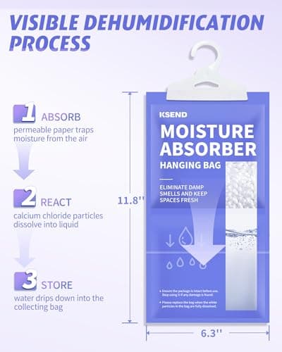 Ksend Moisture Absorbers 10 Pack, 9.8 Oz Compact Dehumidifier Bags & Packs, Moisture Hanging Bag, Humidity Absorbers, Closet Deodorizer Against Musty Odors, 11.8'' x 6.3'' 8