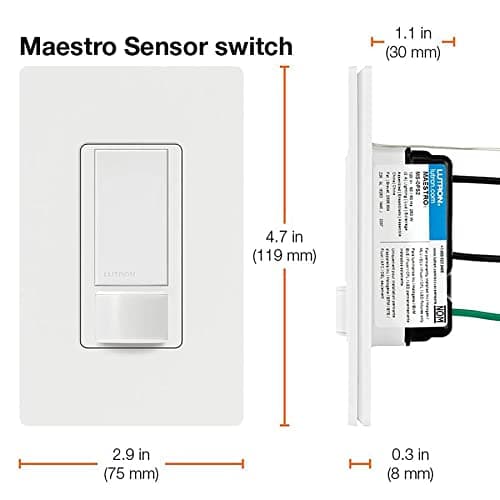 Lutron Maestro Motion Sensor Light Switch Indoor for Bathroom, Garage, Laundry Room, Any Bulbs, Occupancy Vacancy Sensor, Single-Pole, MS-OPS2-WH, White 14