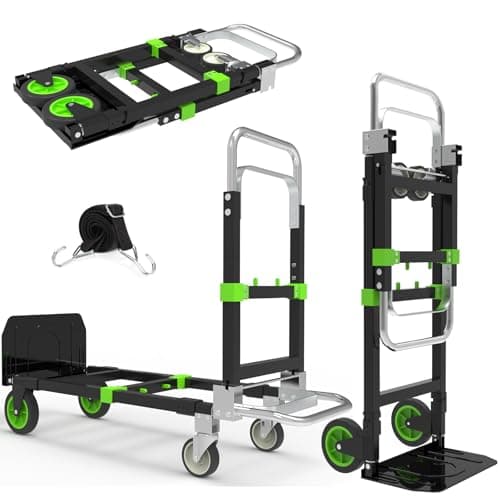 3 in 1 Heavy Duty Folding Hand Truck, Convertible Portable Steel Dolly with Telescopic Handle, Foldable Utility Cart with Rubber Wheels, 500 LB Capacity