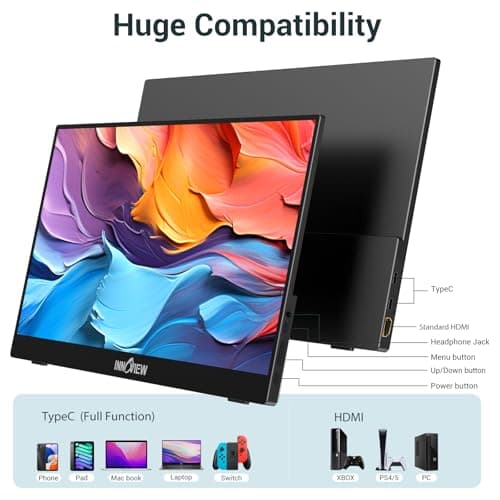 InnoView Portable Monitor, 15.6 Inch FHD 1080P HDMI USB C Second External Monitor for Laptop, Desktop, MacBook, Phones, Tablet, PS5/4, Xbox, Switch, Built-in Speaker with Protective Case 8
