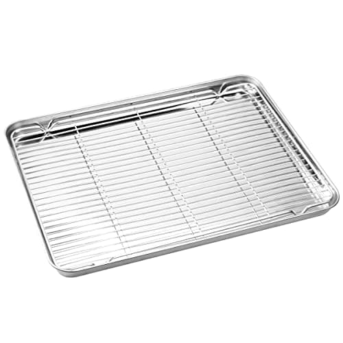 Wildone Baking Sheet & Rack Set [2 Sheets + 2 Racks], Stainless Steel Cookie Pan with Cooling Rack, Size 16 x 12 x 1 Inch, Non Toxic & Heavy Duty & Easy Clean 3