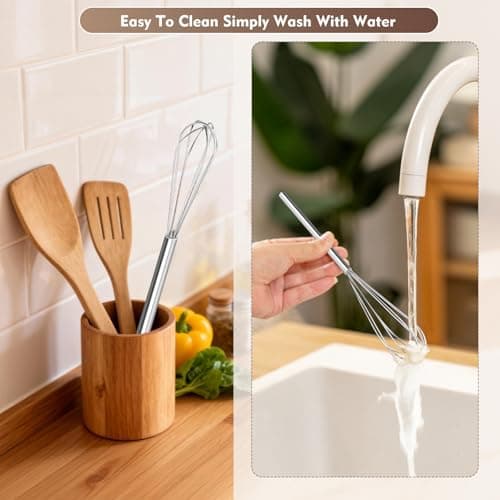 10 Inch Mini Whisk, 304 Anti-Rust Stainless Steel Small Whisks for Cooking, Baking, Mixing Ingredients & Deep Containers (1 Piece) 7
